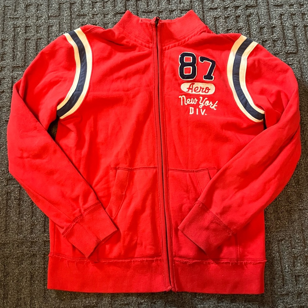 Aeropostale Front Zip Sweat Jacket Mens XL Aero 87 Retro NY Div Red White Blue